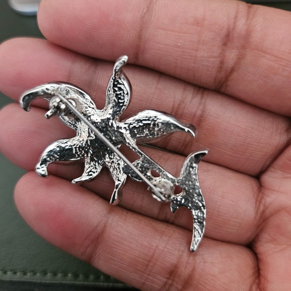 Vintage Silver Tone Faux Pearl Clear Rhinestone Flower Brooch - Picture 3 of 7